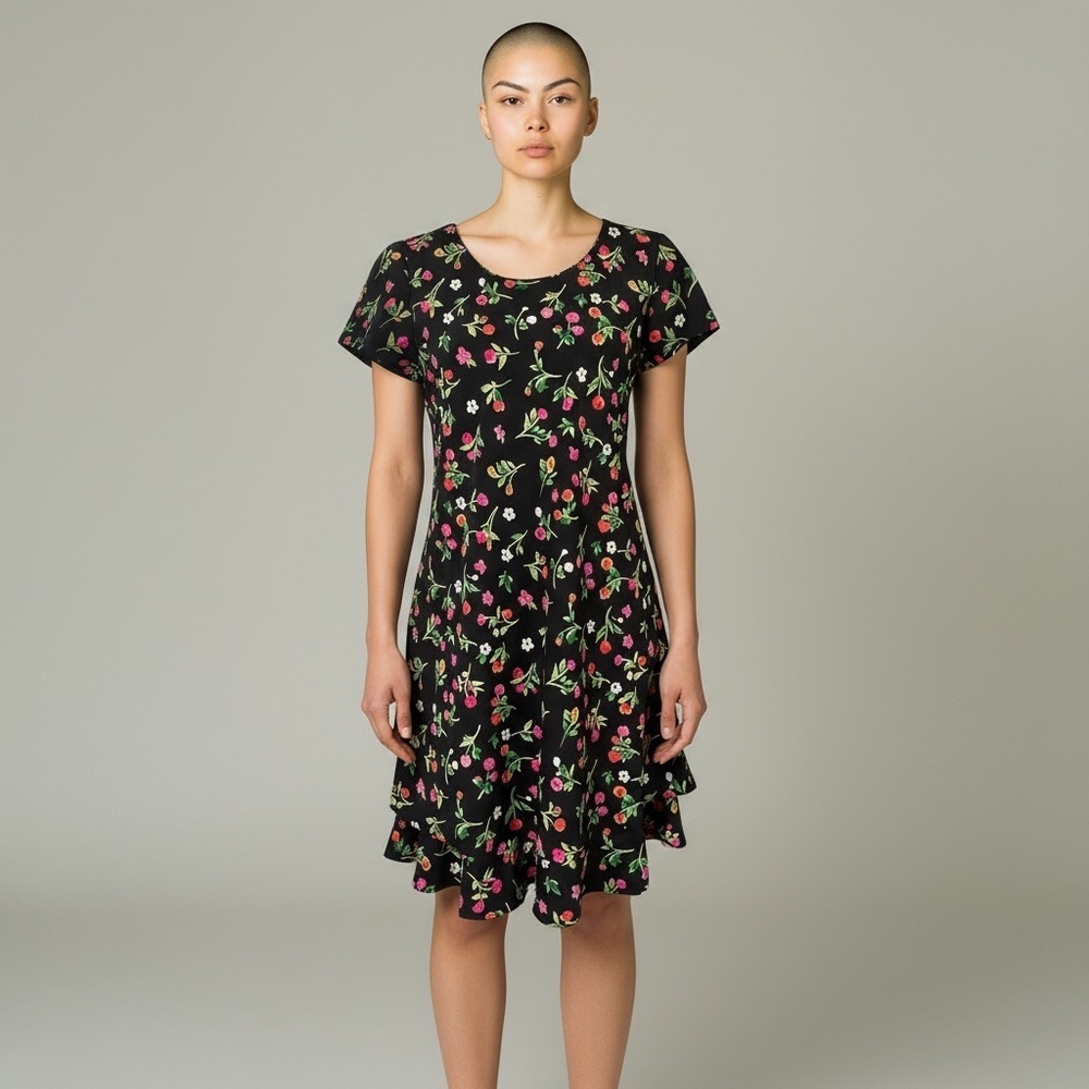 Vintage Chelsea Collection Black Floral Tiered Dress